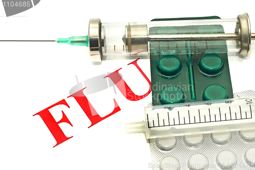 Image of Swine FLU H1N1 disease alert - pills and syringe