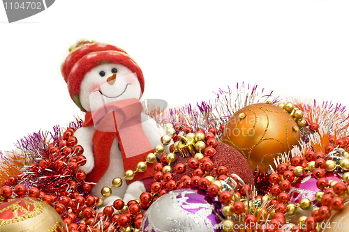 Image of Xmas is here - Funny white snowman and decoration balls