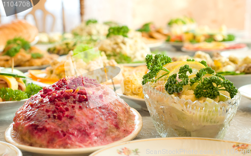 Image of Salads and dishes. Banquet in the restaurant