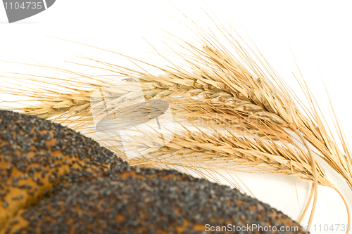 Image of Closeup of wheat corn and bagel  isolated