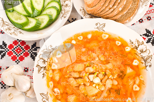 Image of Borsch, black bread, vodka