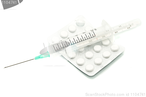Image of Medical stuff- thermometer, syringe and pills