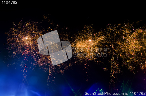 Image of Bright fireworks at night