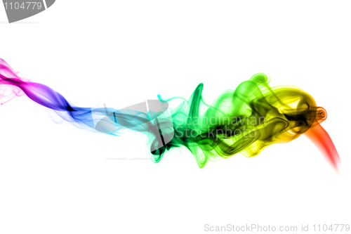 Image of Bright colorful fume abstract shapes over white