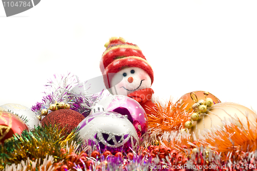 Image of Christmas snowman and decoration balls 