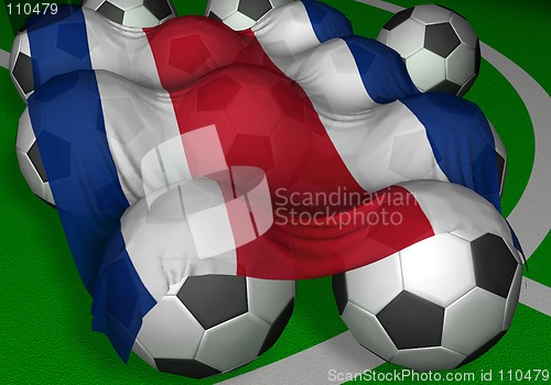 Image of 3D-rendering Costa Rica flag and soccer-balls