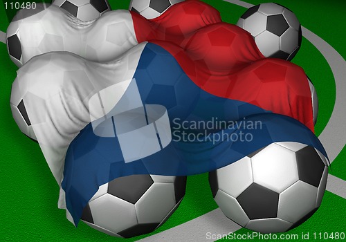 Image of 3D-rendering Czech Republic flag and soccer-balls