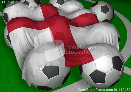 Image of 3D-rendering England flag and soccer-balls