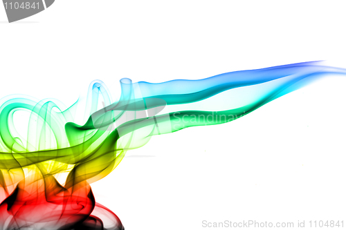 Image of Bright colorful fume abstract shapes over white