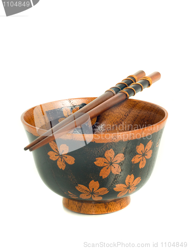 Image of Japanese tableware. Chopsticks and bowl 