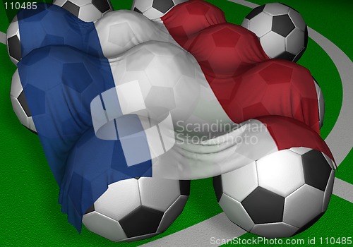 Image of 3D-rendering Netherlands flag and soccer-balls