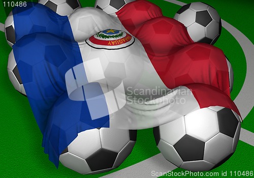 Image of 3D-rendering Paraguay flag and soccer-balls