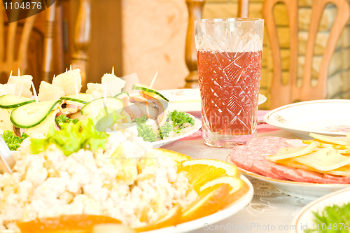 Image of Canape and juice. Banquet in the restaurant