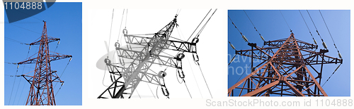 Image of Collage of electric line views over blue sky and white