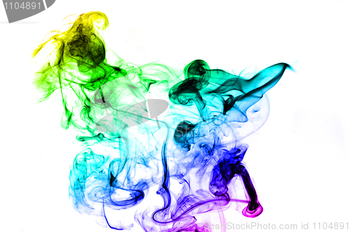 Image of Abstract colorful smoke shape over white