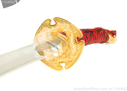 Image of Closeup of katana sword handle and blade