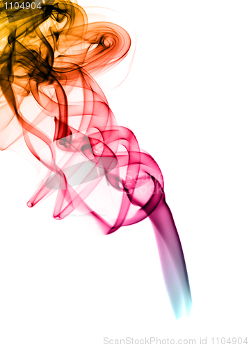 Image of Bright colorful fume abstract shapes over white