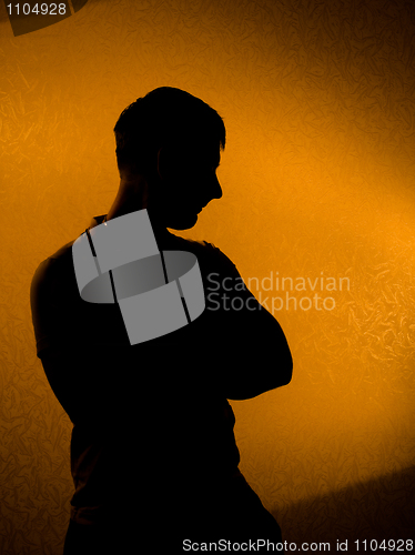 Image of Thinking of something. silhouette of man