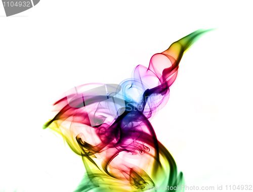 Image of Bright colorful fume abstract shapes over white