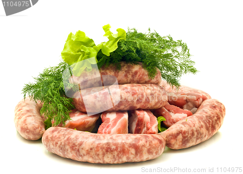 Image of Meat, Sausages, salad and green dill