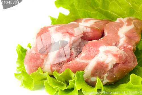 Image of Pieces of Pork meat and green salad