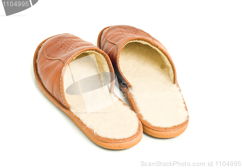 Image of Mens brown leather slippers