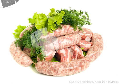 Image of Pieces of Pork meat and Sausages