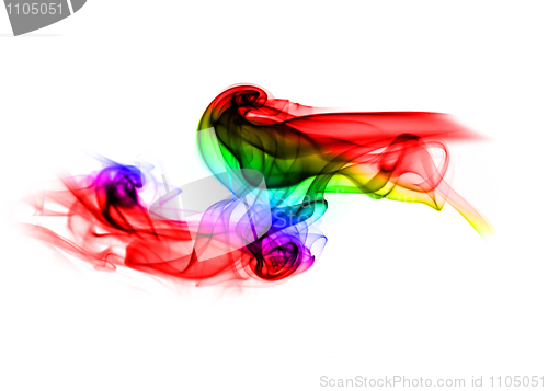 Image of Colorful abstract fume curves over white