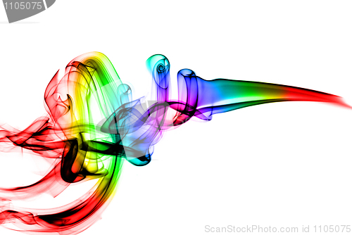 Image of Beautiful colored puff of abstract smoke over white