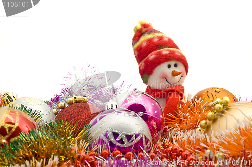 Image of Lovely white snowman and decoration baubles