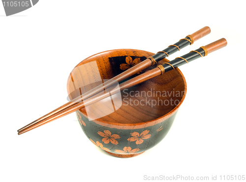 Image of Japanese tableware. Chopsticks and a bowl