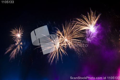 Image of Colorful fireworks at night in the black sky