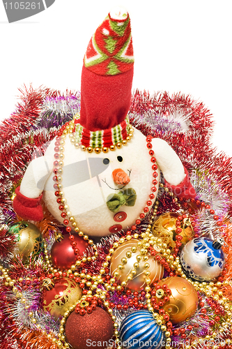 Image of Xmas greetings - Funny white snowman and decoration balls