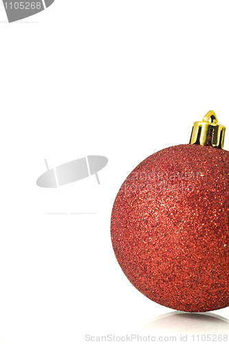 Image of Christmas Decoration - single red ball over white 