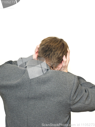 Image of Trouble - Back of depressed businessman isolated