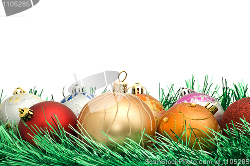Image of Christmas decoration and colorful tinsel