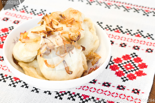 Image of Ukrainian dumplings with fried onion