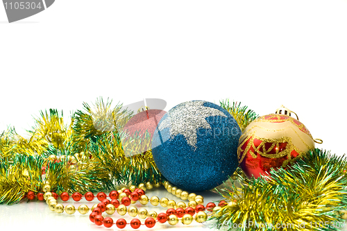 Image of Christmas Decoration - colorful tinsel and balls