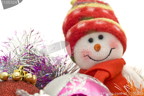 Image of Cute Xmas snowman and decoration baubles
