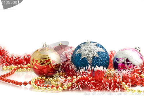 Image of Beautiful Christmas decoration - colorful tinsel and balls 