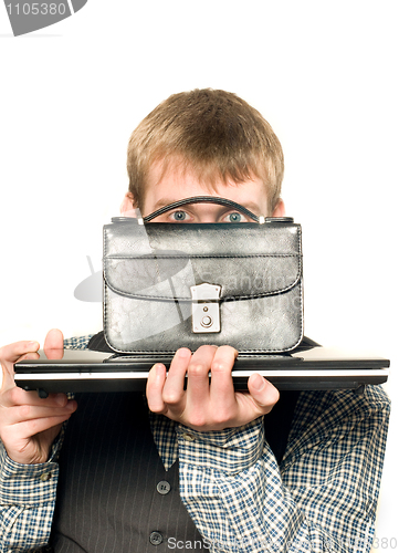 Image of Hiding businessman 