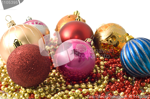 Image of Christmas decoration - group of balls and colorful beads