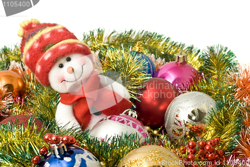 Image of Christmas greeting - Lovely snowman and decoration balls