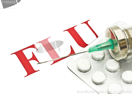 Image of Swine FLU H1N1 - Closeup of pills and syringe