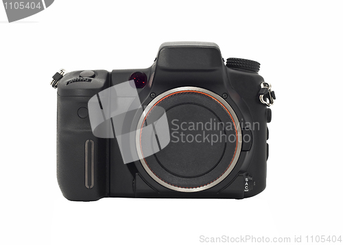 Image of Front view of professional Dslr camera body isolated