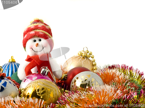 Image of Christmas snowman and decoration baubles