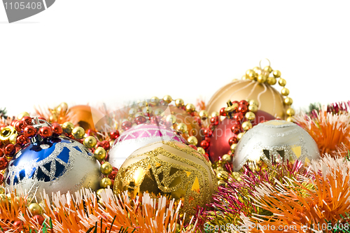 Image of Christmas greeting - group of balls and colorful beads