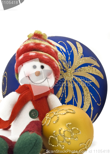 Image of Cuddly Christmas decoration toy with colorful New Year Balls