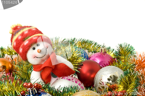 Image of Christmas comes - Funny white snowman and decoration