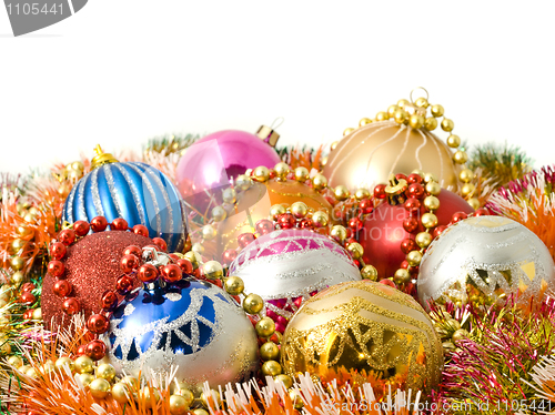 Image of Beautiful Christmas decoration - balls and colorful tinsel